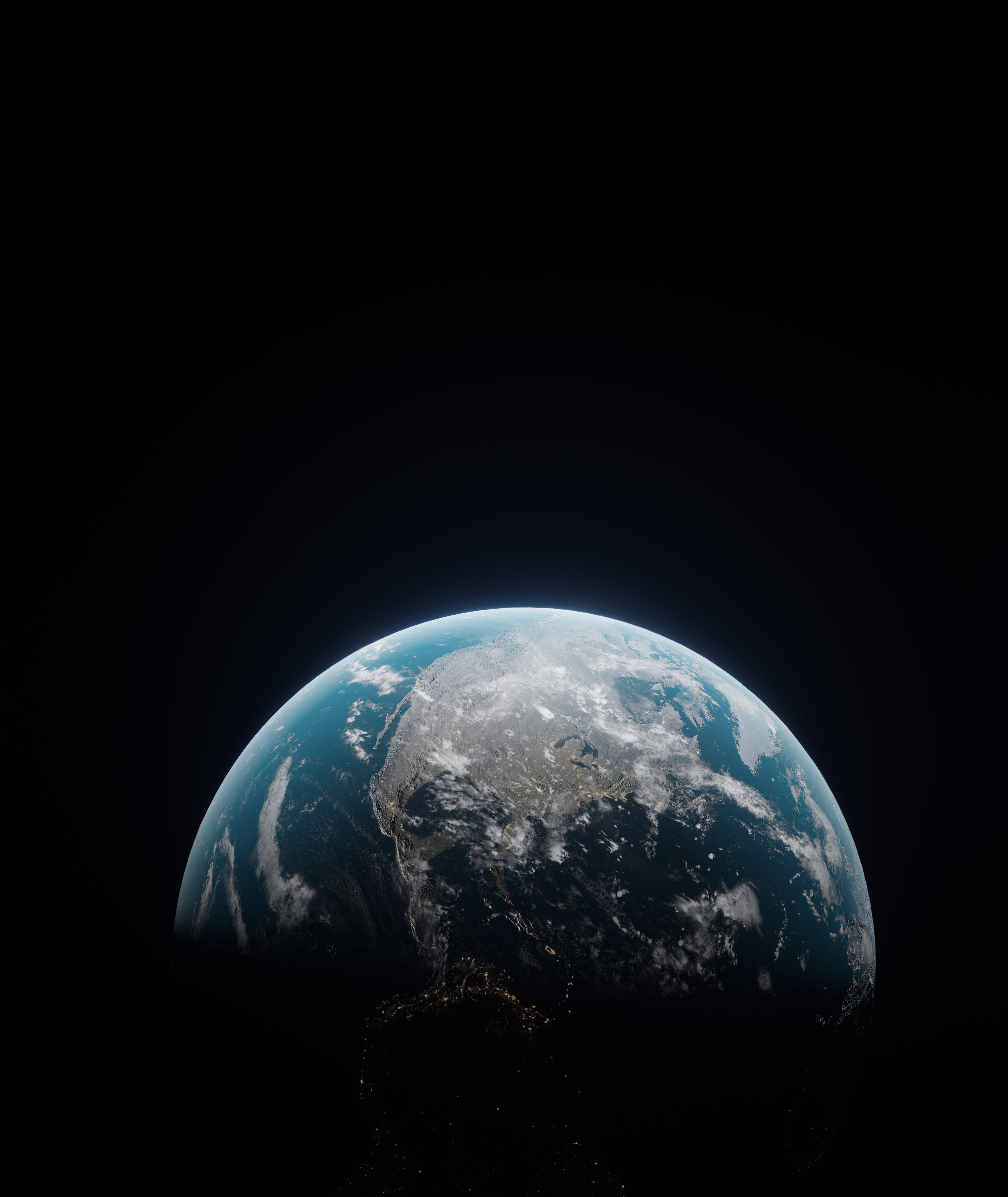 cinematic View blue planet north america Earth in space 3D r